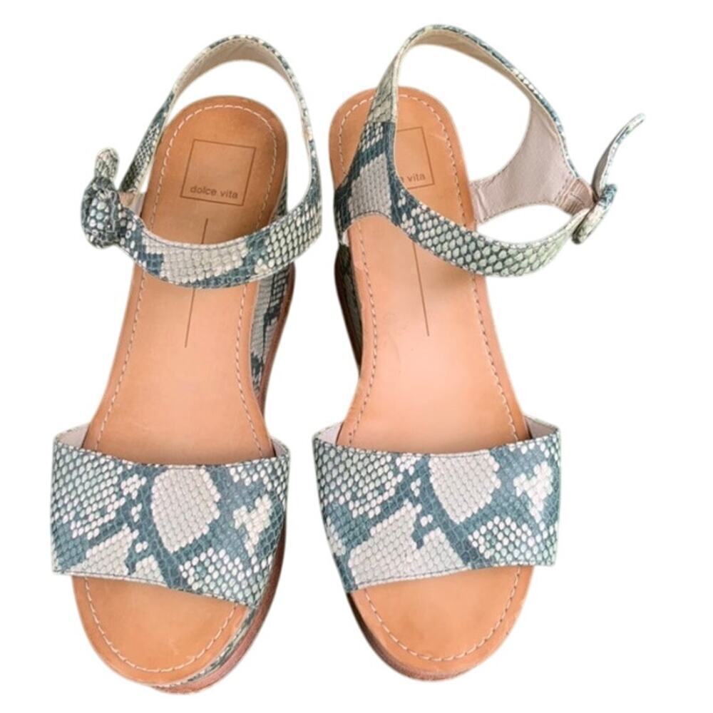 Dolce Vita Datiah Snake Platform Gray Green Platform Wedge Sandals Size 9.5 - Picture 3 of 9